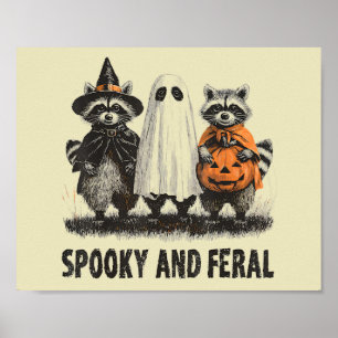 Poster Halloween éffrayant Et Feral Cute Ghost Raccoon