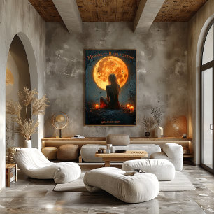 Poster Halloween enchantée avec Pleine lune, bougies et c