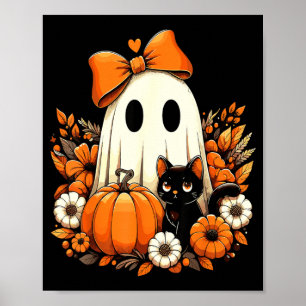 Poster Halloween Fantôme Chat Noir Floral Groovy