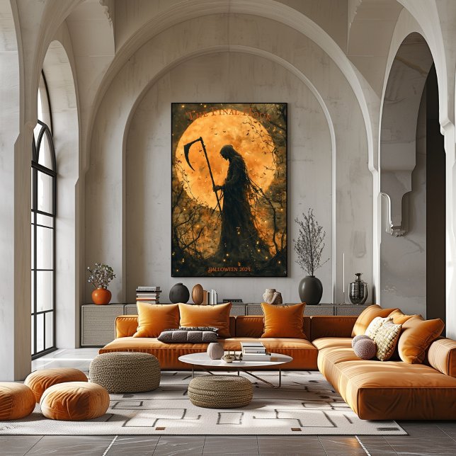 Poster Halloween faucheuse avec Pleine lune et Scythe (Créateur téléchargé)