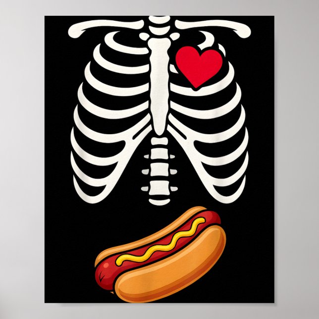 Poster Halloween Funny Skeleton Ribcage Hotdog Food Lover (Devant)
