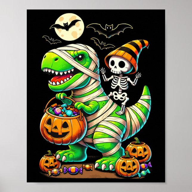 Poster Halloween Funny T Rex Dinosaur Mummy Boys Trick Tr (Devant)