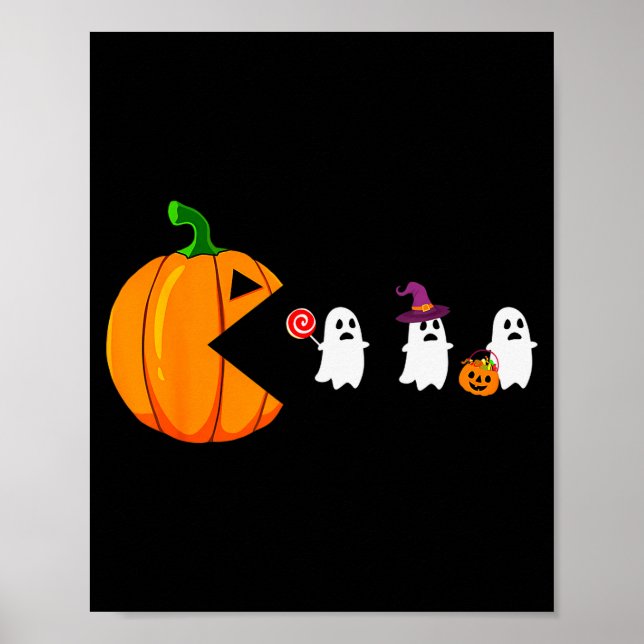 Poster Halloween Gamer Pumpkin Eating Ghost Costume Men B (Devant)