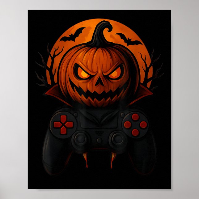 Poster Halloween Gaming Controller Soky Pumpkin Gamer Boy (Devant)
