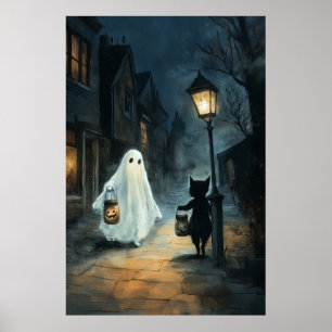 Poster Halloween Ghost et Rencontre de chat