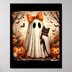 Poster Halloween Ghost Holding Black Kitten Cat