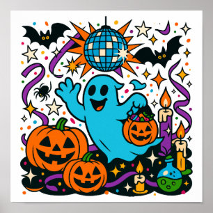 Poster Halloween ghost partie clipart PNG, mignonne éffra