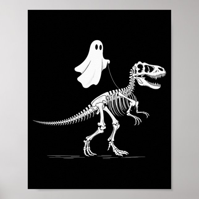 Poster Halloween Ghost Walking Dinosaur Skeleton T Rex Fu (Devant)