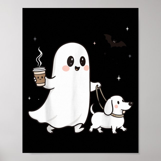 Poster Halloween Ghost Walking Dog Soky Season Halloween  (Devant)