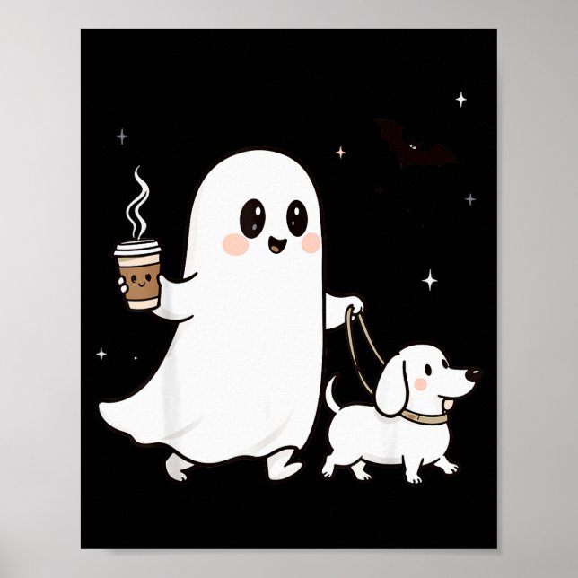 Poster Halloween Ghost Walking Dog Soky Season Halloween  (Devant)