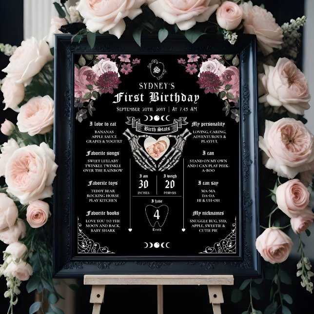Poster Halloween gothique 1ère année Anniversaire Jalon d (Gothic Halloween 1st Year Birthday Baby Milestone Poster)