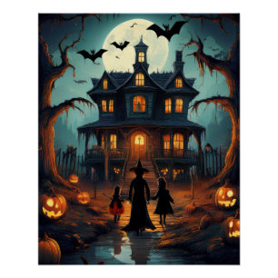 Poster Halloween Haunted House Trick ou des Traitements