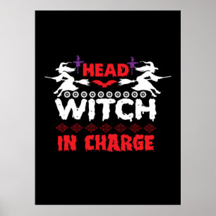 Poster Halloween Head Witch En Charge Anniversaire