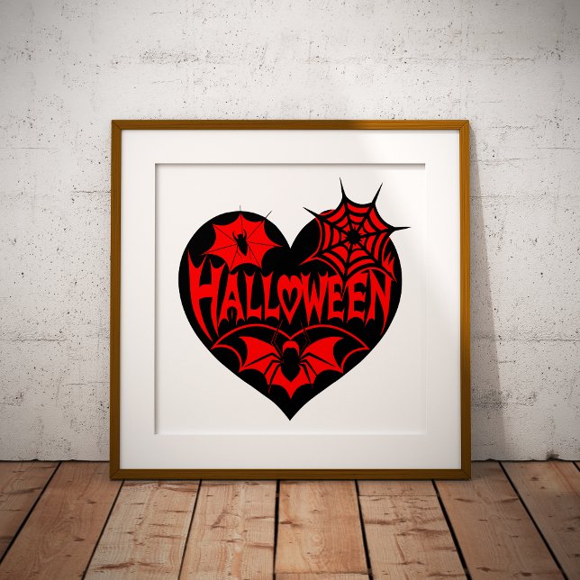 Poster Halloween Heart, Black Heart Shape, Spider Web (Créateur téléchargé)