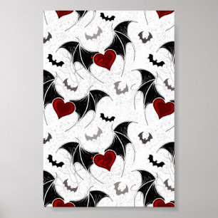 Poster Halloween heart with black bat wings