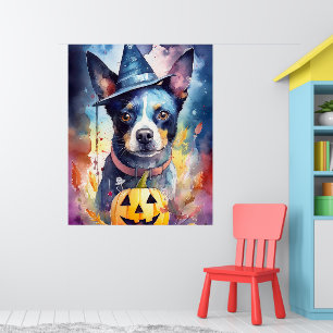Poster Halloween Hélicoptère Bleu Avec La Peur Citrouille