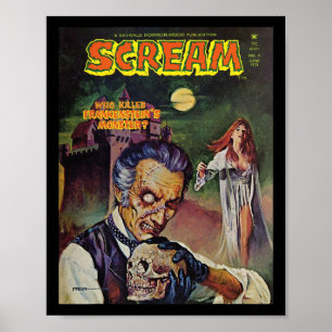 Poster Halloween Horror Vintage Crâne Monster Comique Liv