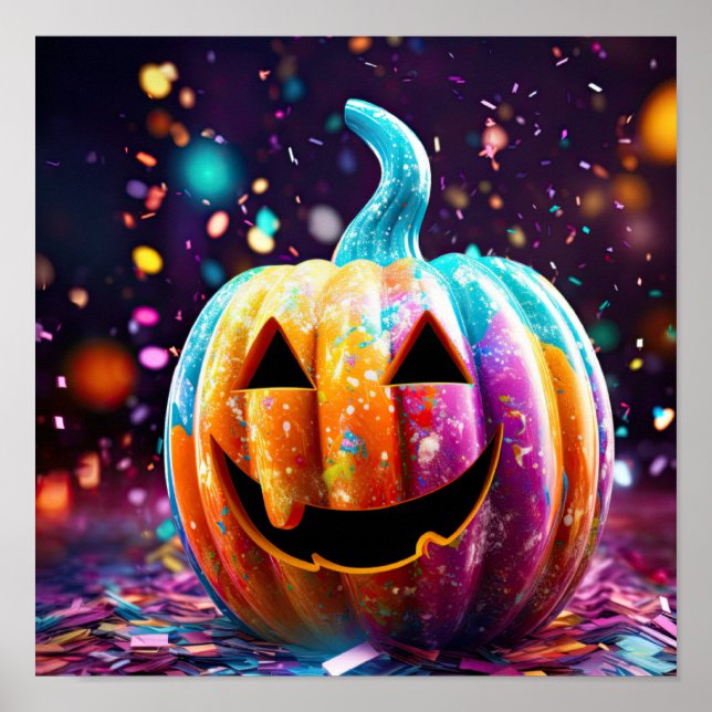 Poster Halloween Jack O’Lantern Neon Pop Art (Devant)