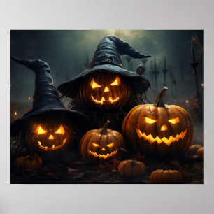 Poster Halloween Jack O’Lanterns Haunted Graveyard