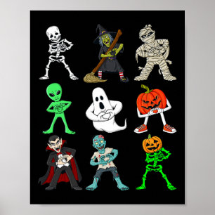 Poster Halloween Keke Danser Squelette Et Monsters Garçon