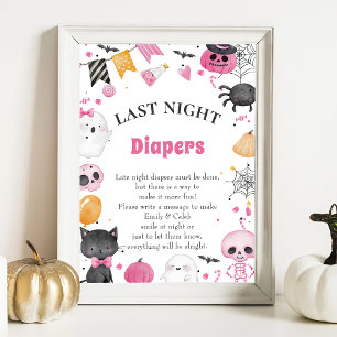 Poster Halloween "Late Night Diapers" Baby shower Jeu Po