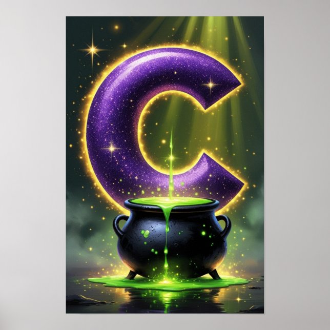 Poster Halloween Letter C Witch Cauldron Classroom (Devant)