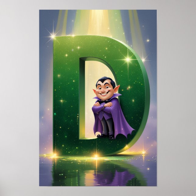 Poster Halloween Letter D Friendly Vampire Classroom Wall (Devant)
