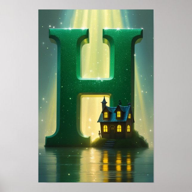 Poster Halloween Letter H Haunted House Kids Classroom  (Devant)