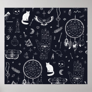 Poster Halloween Magic : Vintage Doodle Motif.