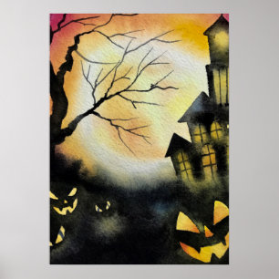 Poster Halloween Maison éffrayante, Fantômes Effrayants