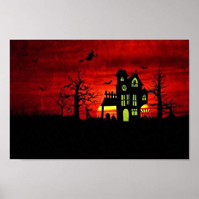 Poster Halloween Maison hantée Éffrayante sorcière effray (Devant)