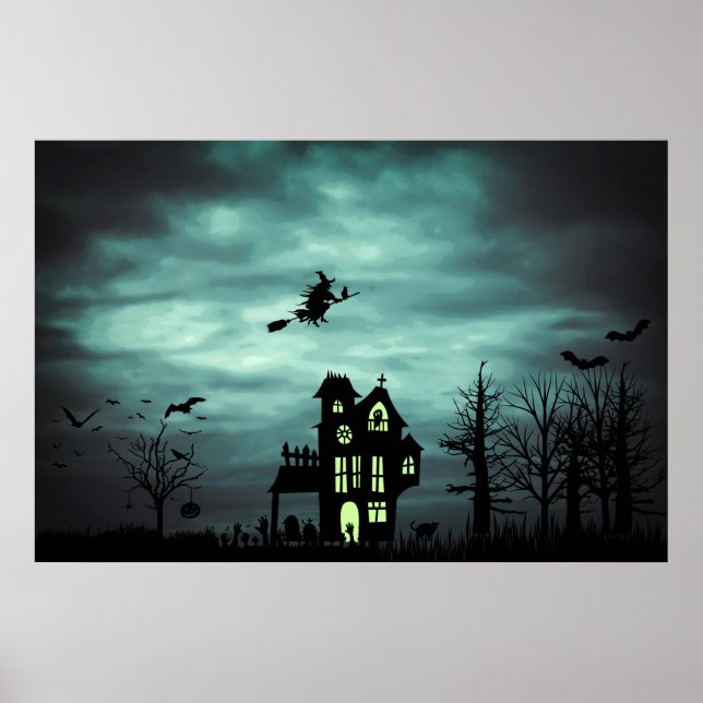 Poster Halloween Maison hantée Éffrayante sorcière effray (Devant)