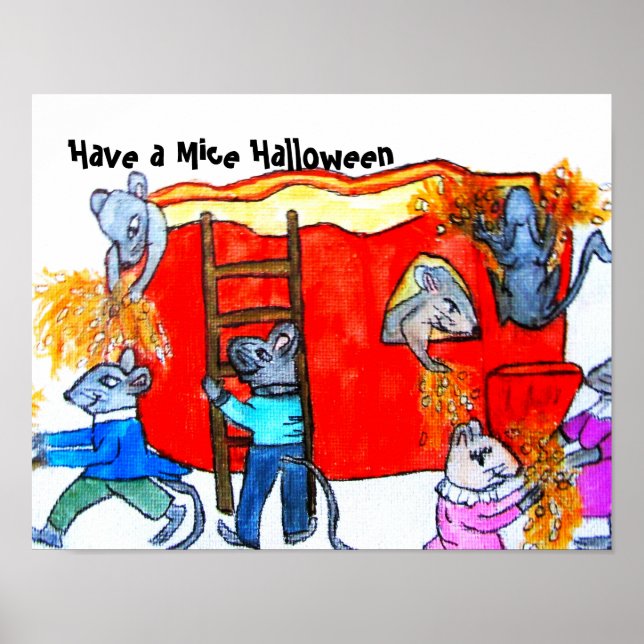 POSTER HALLOWEEN MICE NETTOYER LE CITROUILLE (Devant)