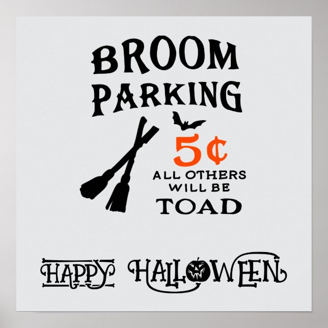 Poster Halloween mignonne drôle Whimsical Broom (Devant)