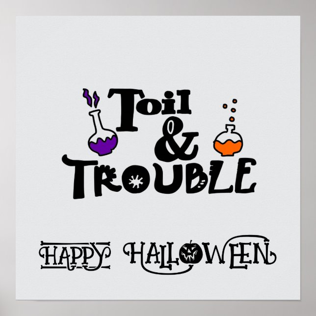 Poster Halloween Mignonne drôle Whimsical Toil & Trouble (Devant)