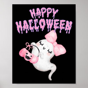 Poster Halloween mignonne rose Fantôme Automne Vêtements 