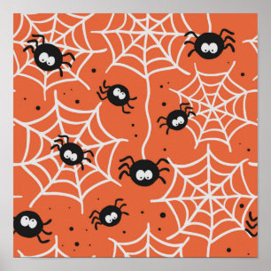 Poster Halloween motif sans couture avec araignées et web