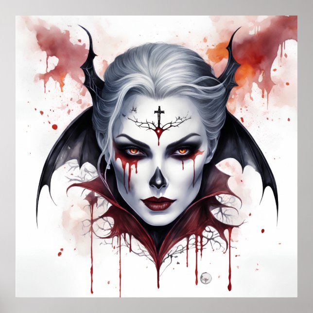 Poster Halloween mystique Vampire femme Aquarelle (Devant)