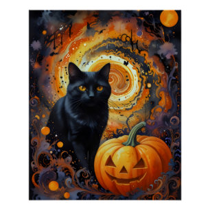 Poster Halloween Night Magic - Chat & Citrouille