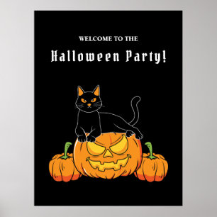 Poster Halloween noir "Chat et Citrouille"