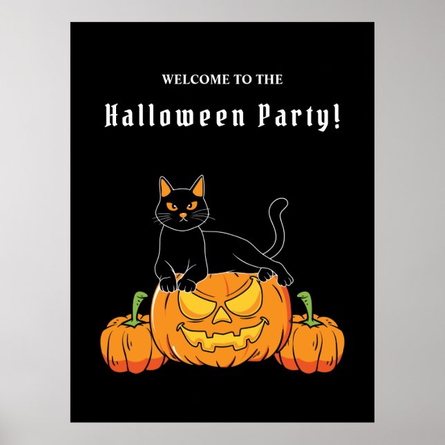 Poster Halloween noir "Chat et Citrouille" (Devant)
