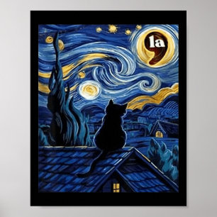 Poster Halloween Nuit étoile Noir Cat Comma La Kamala H