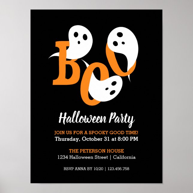 Poster Halloween Party Boo Ghosts Black Invitation (Devant)