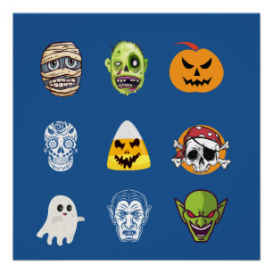 Poster Halloween Pirate Skeleton Zombie maman Faces amusa