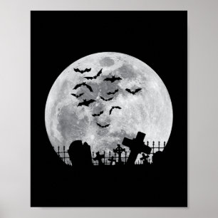 Poster Halloween Pleine lune Cimetière Bats Éffrayants