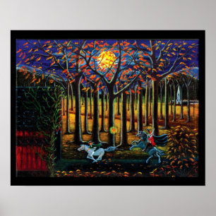 Poster Halloween, poster, sans tête, cheval, forêt