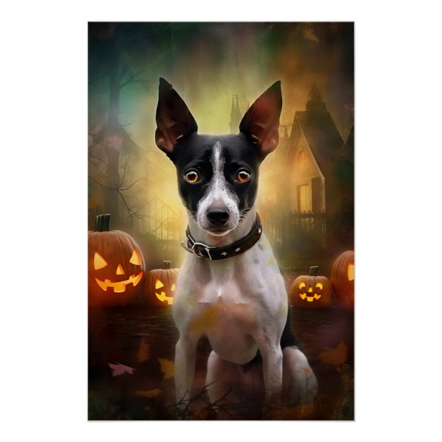 Poster Halloween Rat Terrier Avec La Peur Citrouille (Devant)