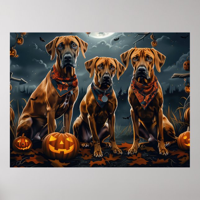 Poster Halloween Rhodesian Ridgeback Éffrayant (Devant)