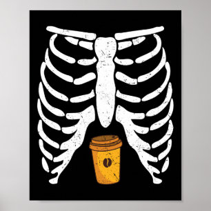 Poster Halloween Rib Cage Café Lover Skeleton Drôle Wom