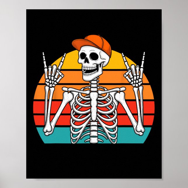 Poster Halloween Rocker Skeleton Casquette Cool Punk Rock (Devant)